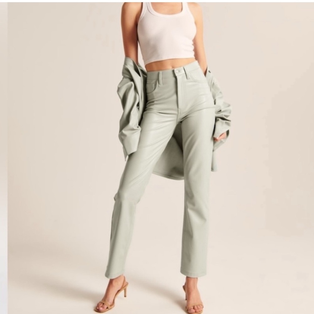 Abercrombie & Fitch Green 90’s Straight Leg Ultra High Rise Vegan Leather Pants